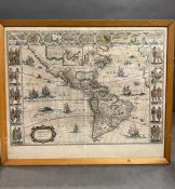 Guiljelmus Blaeu's coloured maps of Russia, Asia and America, framed and glazed. 66cm x 55cm