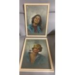 A pair of portraits, signed Rossi, oil on board, within a white frame.