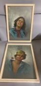 A pair of portraits, signed Rossi, oil on board, within a white frame.