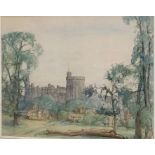 A pencil and water colour of Windsor Castle, gilded framed and glazed, 54cm x 49cm