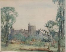 A pencil and water colour of Windsor Castle, gilded framed and glazed, 54cm x 49cm