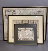 Three English framed and glazed maps 78cm x 60cm