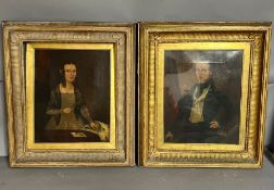 Probably American school 19th century, 'A pair of portraits (couple)', oil on canvas in gilt