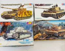 Four boxed various markers army tankers model kits, T-28 WWII Soviet Medium Tank, Bergepanzer