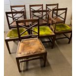 Seven oak dining chairs with cross backs AF