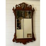 A mahogany wall mirror with carved bird to top (50cm x 91cm)