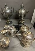 A selection of white metal teapots, samovars,etc