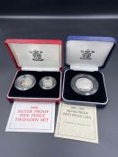 A 1992-1993 silver proof fifty pence coin and a 1990 silver proof five pence two coin set