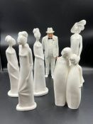 A Royal Doulton Wistful figurine, images sisters, three Pauline Shone Sode ladies and one other,
