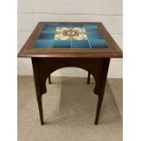 A tiled top Edwardian style table (H58cm Sq40cm)