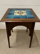 A tiled top Edwardian style table (H58cm Sq40cm)