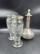 Pair of George V silver rim vases London 1921 David Loebl Schindler & Co and a glass cased