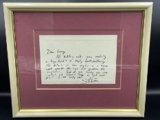 A framed personal note from Steven Spielberg on his headed notepaper to George Gibbs regarding the