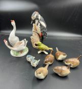 A selection of Russian ceramics including Wren birds and West German Goebel