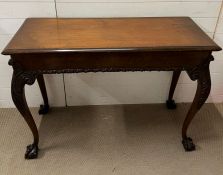 A mahogany console table with ball and claw feet (H89cm W122cm D48cm)