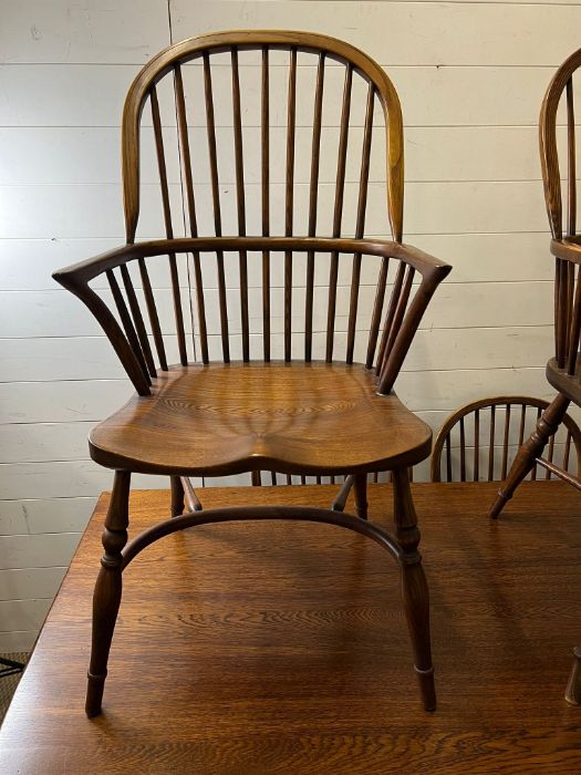 An English oak refectory table along with four stick back Windsor chairs and two elbow Windsor stick - Image 2 of 4