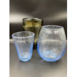 Whitefriars Controlled Bubble Glass vases designed by William Wilson in Sapphire & Twilight. Mid