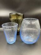 Whitefriars Controlled Bubble Glass vases designed by William Wilson in Sapphire & Twilight. Mid