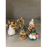 A selection of five Royal Doulton figures to include the Organ Grinder
