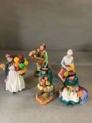 A selection of five Royal Doulton figures to include the Organ Grinder