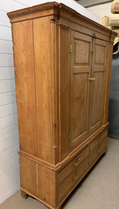 A double antique pine wardrobe with drawers to base (H196cm W153cm D54cm) - Image 3 of 3