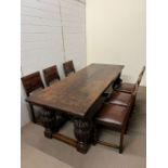 A possiably 17th Century style oak refectory dining table, the rectangular top of two plank design