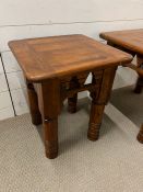 Two hardwood side tables with triangle cut outs turned legs by Dixy, Mexico