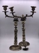 A Pair of silver plated candlesticks a/f