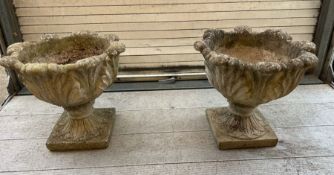 Two reclaimed garden tulip or acanthus leaf planters