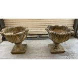 Two reclaimed garden tulip or acanthus leaf planters