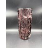 Whitefriars Large Aubergine Bark Textured Glass vase ,Design No. 9691 by Geoffrey Baxter. Produced