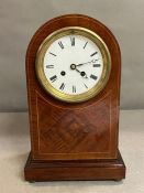 A mahogany inlaid arch mantle clock (H34cm)