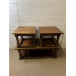 An oak coffee table (H37cm W107cm D47cm) along with two side tables (H37cm Sq47cm)