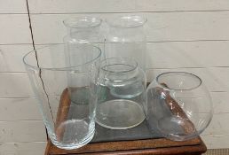 Five clear glass vase/jars