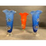 A trio of encased glass vases (H22cm)