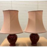 A pair of red table lamps