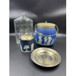 A selection of Wedgewood Jasperware and silver-plated tray