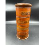 A Mauchline ware cylindrical spice tower