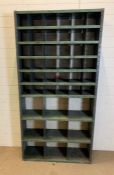 An industrial shelving unit with metal metal pigeon holes (H185cm W92cm D31cm)