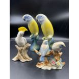 A selection of porcelain parrots and birds