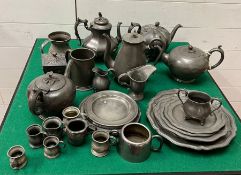 A selection of pewter, various ages and markers