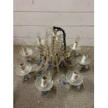 An eight arm glass chandelier