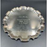 An engraved silver platter, hallmarked for Sheffield 1994 by Carr's of Sheffield (Total weight