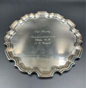 An engraved silver platter, hallmarked for Sheffield 1994 by Carr's of Sheffield (Total weight