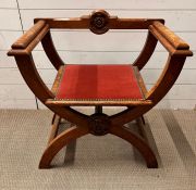 An oak X frame hall chair with Tudor rose crest