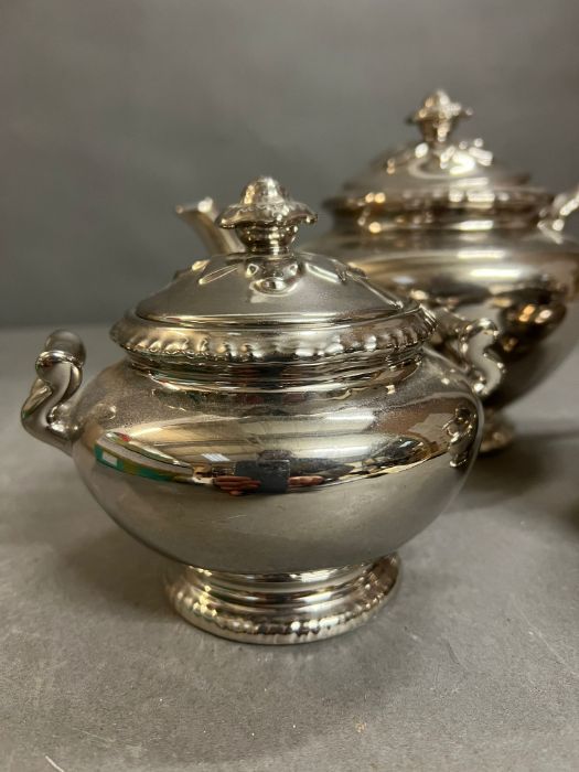 A Royal Worcester silver lustre teapot, sugar bowl and milk jug - Image 2 of 5