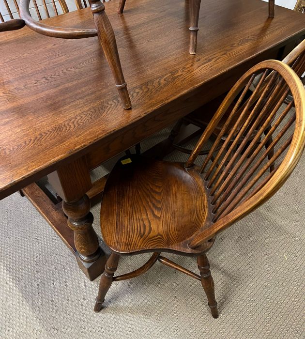 An English oak refectory table along with four stick back Windsor chairs and two elbow Windsor stick - Image 3 of 4