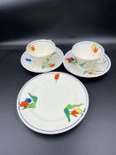 Royal Winton Ivory Art Deco, two teacups, saucers and side plates.