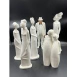 A Royal Doulton Wistful figurine, images sisters, three Pauline Shone Sode ladies and one other,