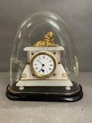 An Art Deco Clock with Lion figure to top under a glass dome. Dome and Clock AF
